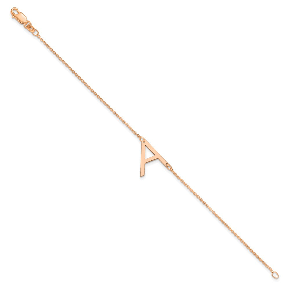 Sterling Silver Rose Gold Plated Polished Small Letter A Bracelet