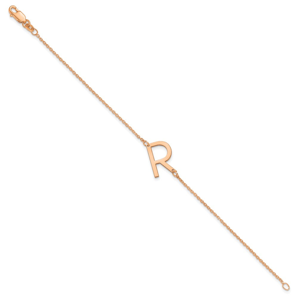 Sterling Silver Rose Gold Plated Polished Small Letter R Bracelet