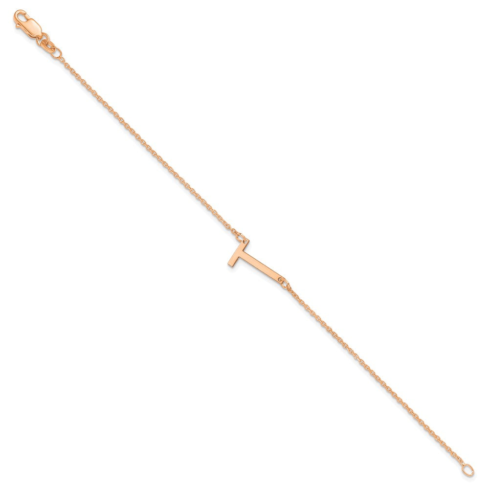 Sterling Silver Rose Gold Plated Polished Small Letter T Bracelet