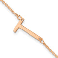 Sterling Silver Rose Gold Plated Polished Small Letter T Bracelet