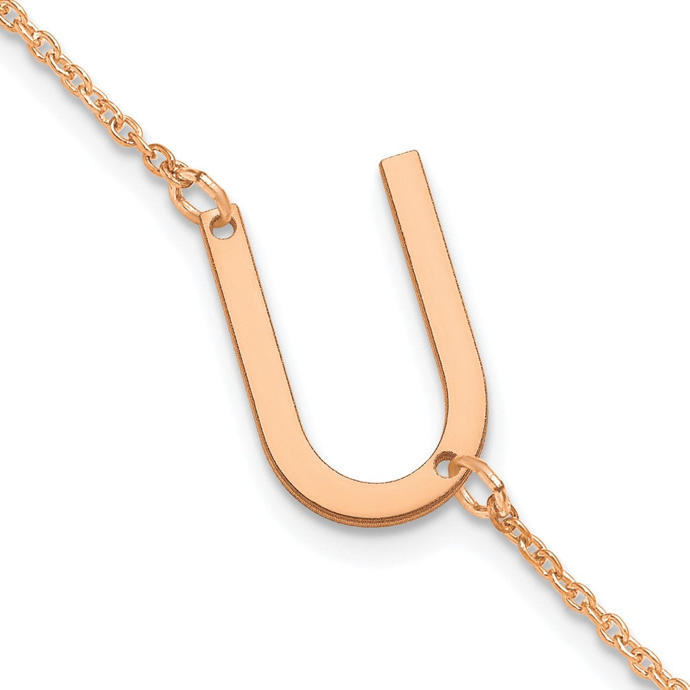 Sterling Silver Rose Gold Plated Polished Small Letter U Bracelet