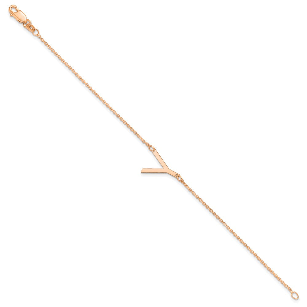 Sterling Silver Rose Gold Plated Polished Small Letter Y Bracelet