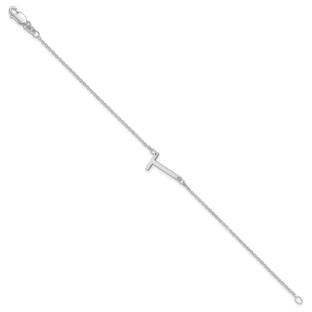 14K White Gold Polished Small Letter T Bracelet