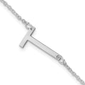 14K White Gold Polished Small Letter T Bracelet