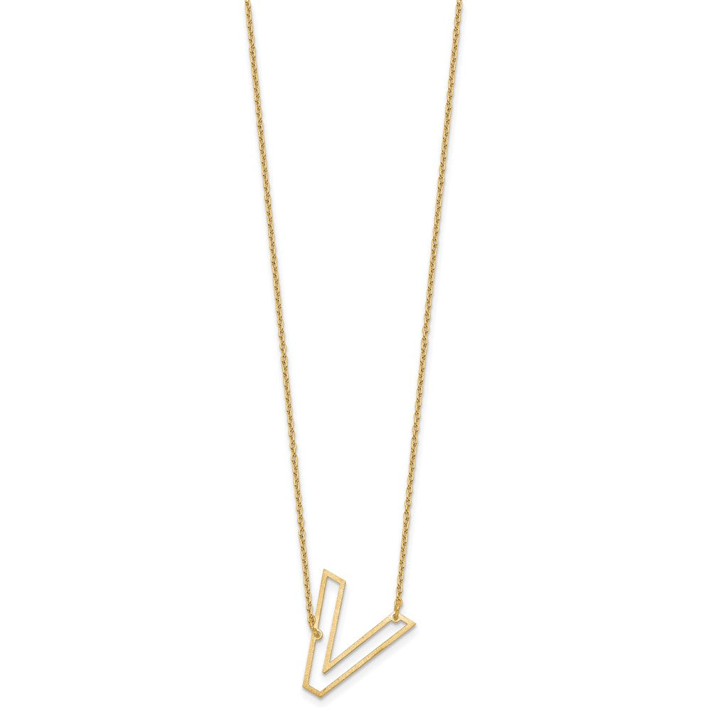 Sterling Silver/Gold-Plated Sideways Cut Out Initial V Necklace
