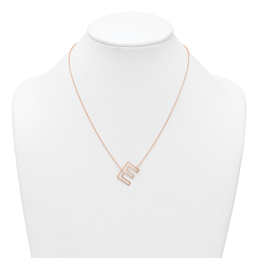 Sterling Silver/Rose Gold-Plated Sideways Cut Out Initial E Necklace