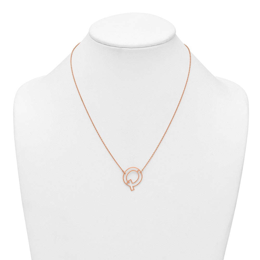 Sterling Silver/Rose Gold-Plated Sideways Cut Out Initial Q Necklace
