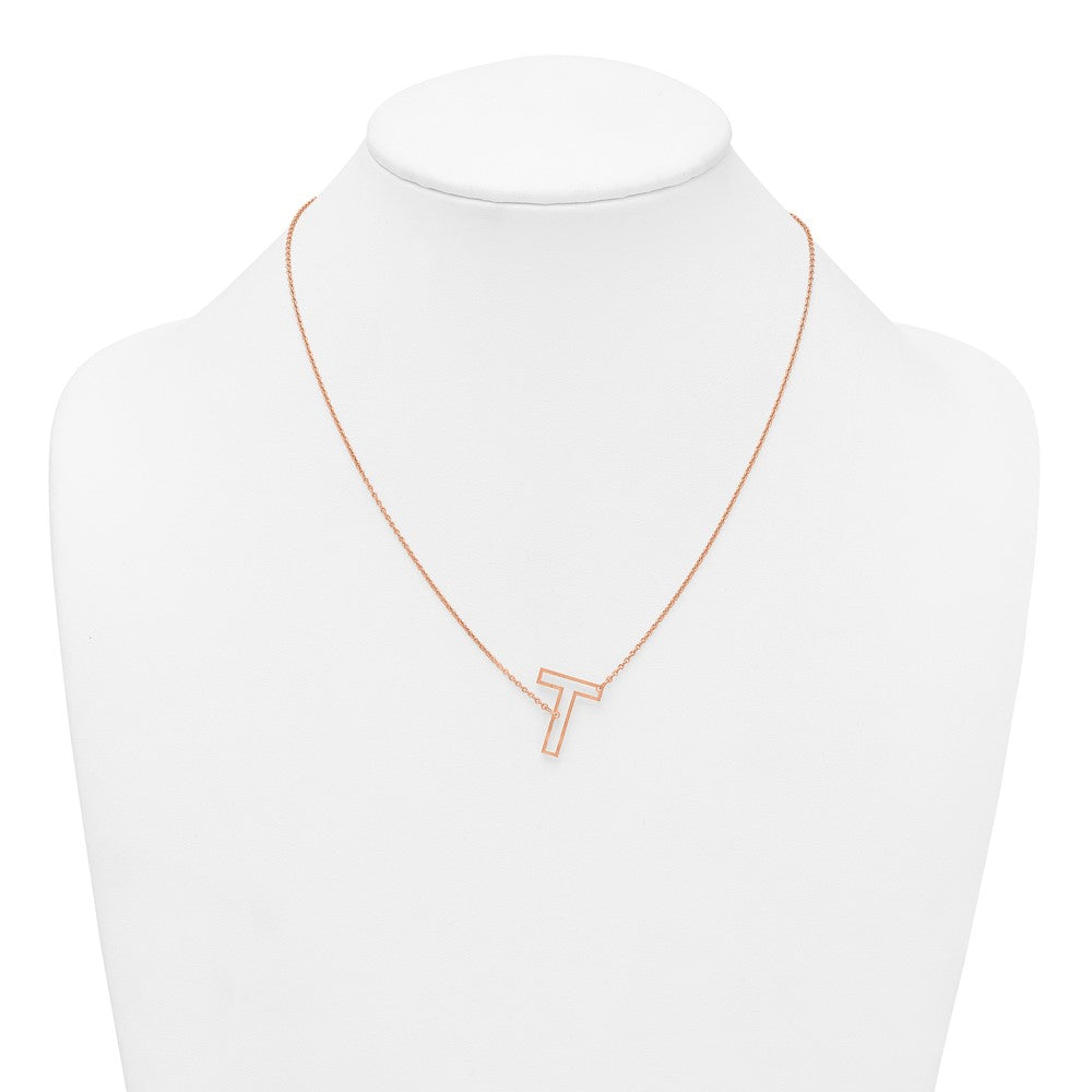 Sterling Silver/Rose Gold-Plated Sideways Cut Out Initial T Necklace