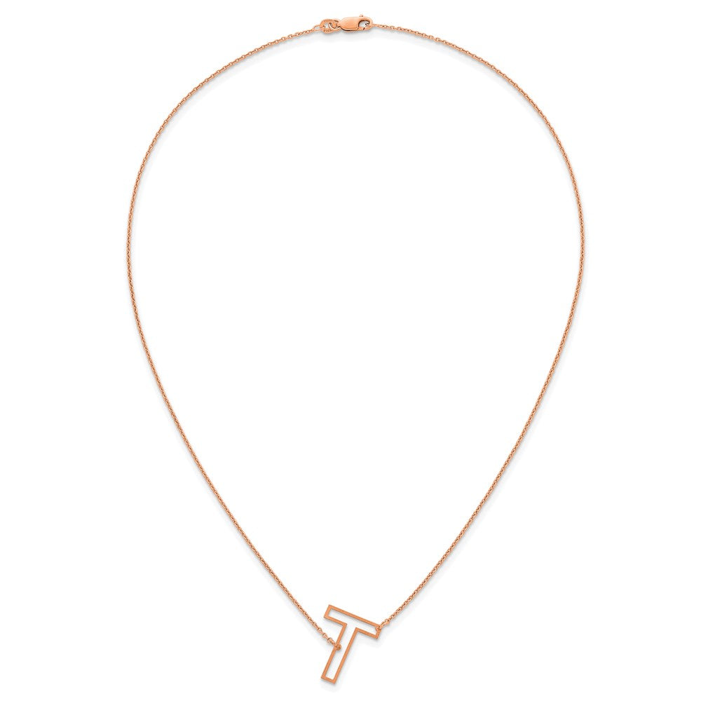 Sterling Silver/Rose Gold-Plated Sideways Cut Out Initial T Necklace