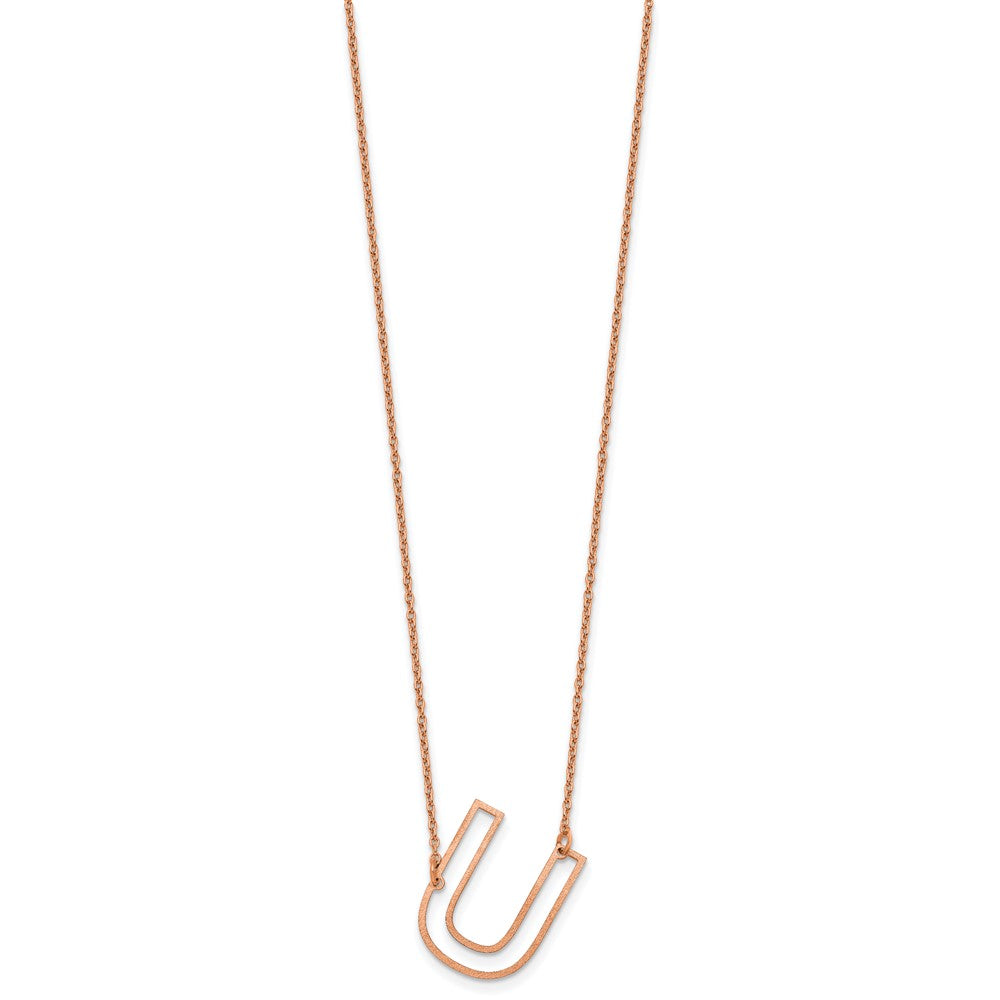 Sterling Silver/Rose Gold-Plated Sideways Cut Out Initial U Necklace