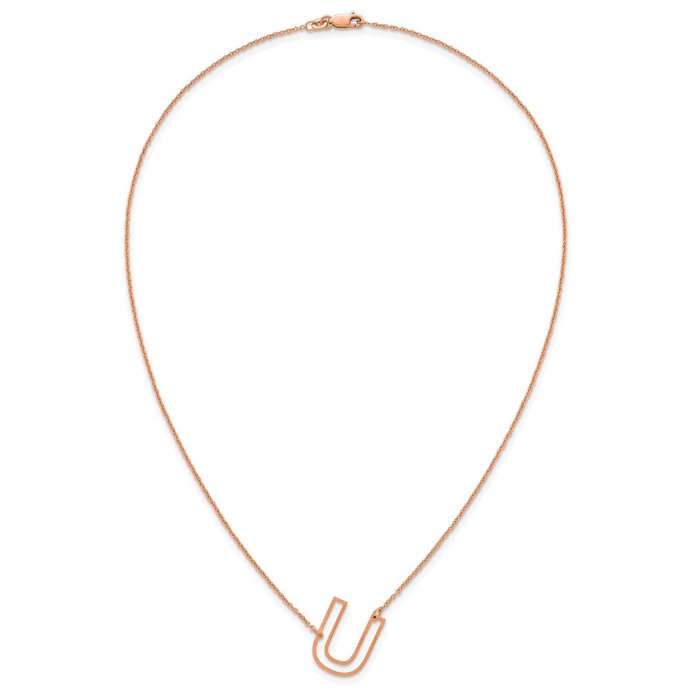 Sterling Silver/Rose Gold-Plated Sideways Cut Out Initial U Necklace