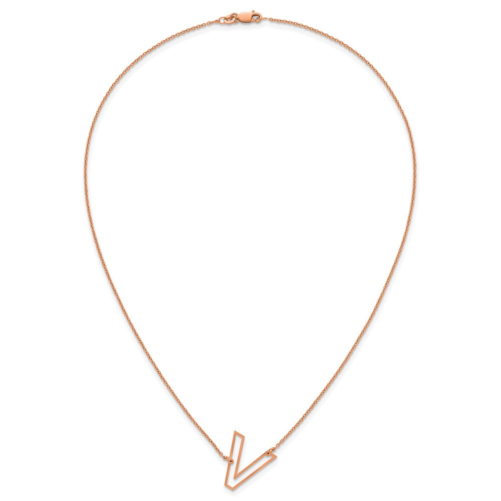 Sterling Silver/Rose Gold-Plated Sideways Cut Out Initial V Necklace