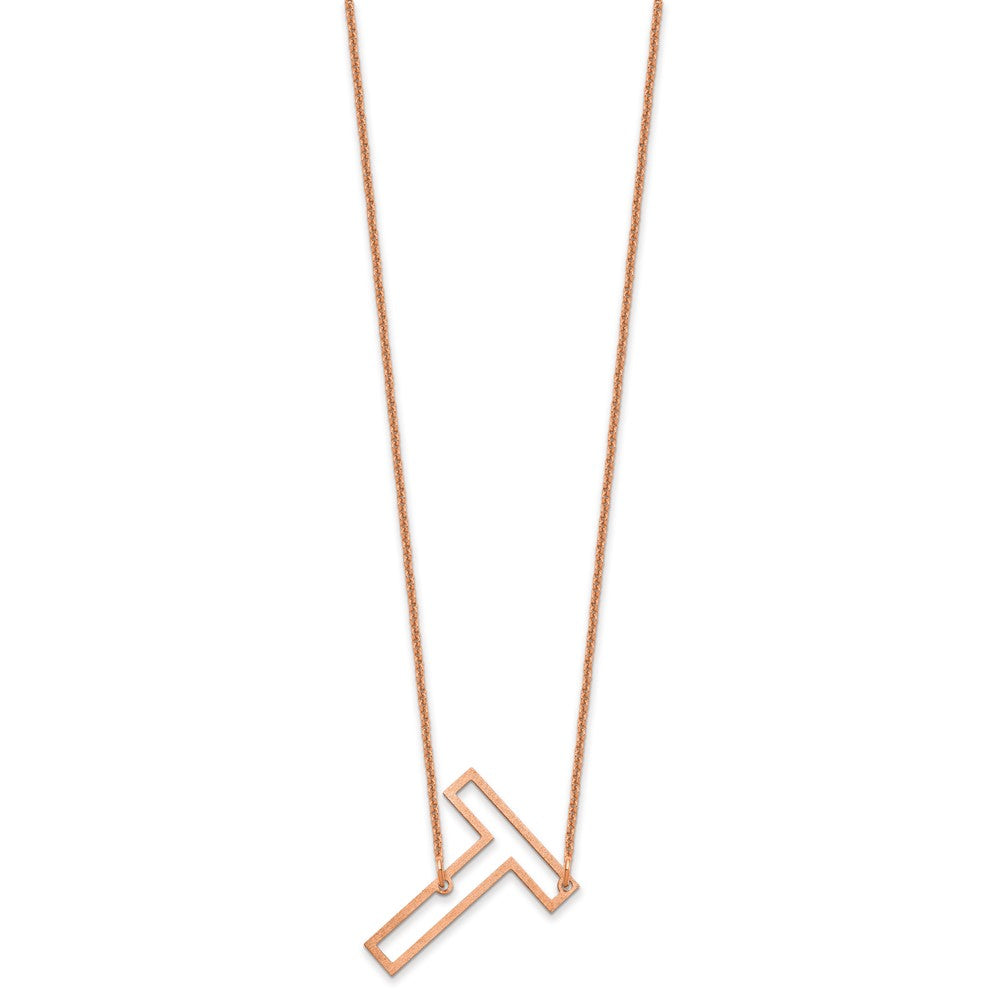 14k Rose Gold Sideways Cut Out Initial T Necklace
