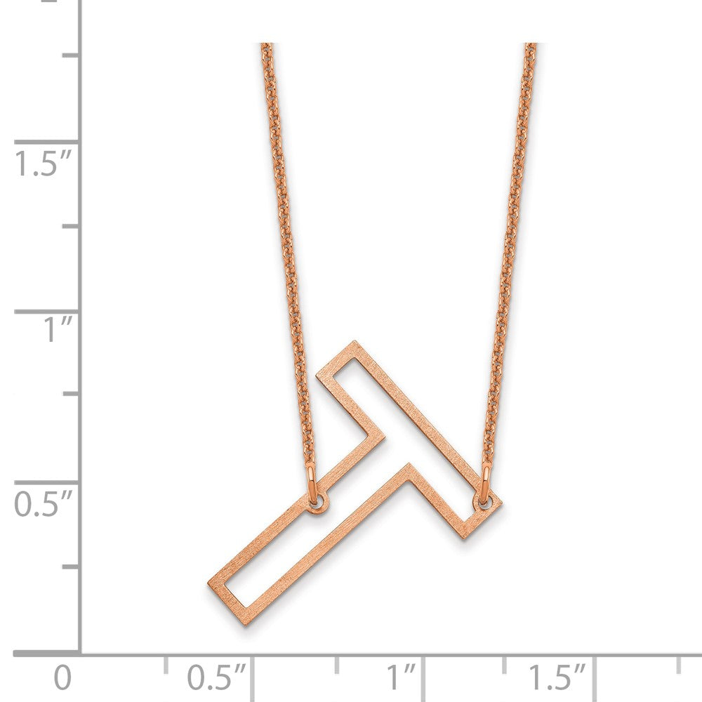 14k Rose Gold Sideways Cut Out Initial T Necklace