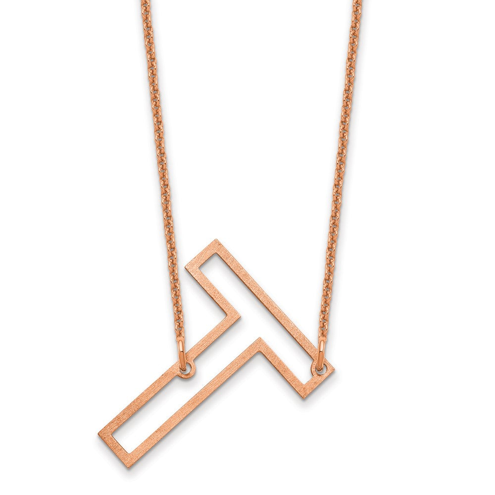 14k Rose Gold Sideways Cut Out Initial T Necklace