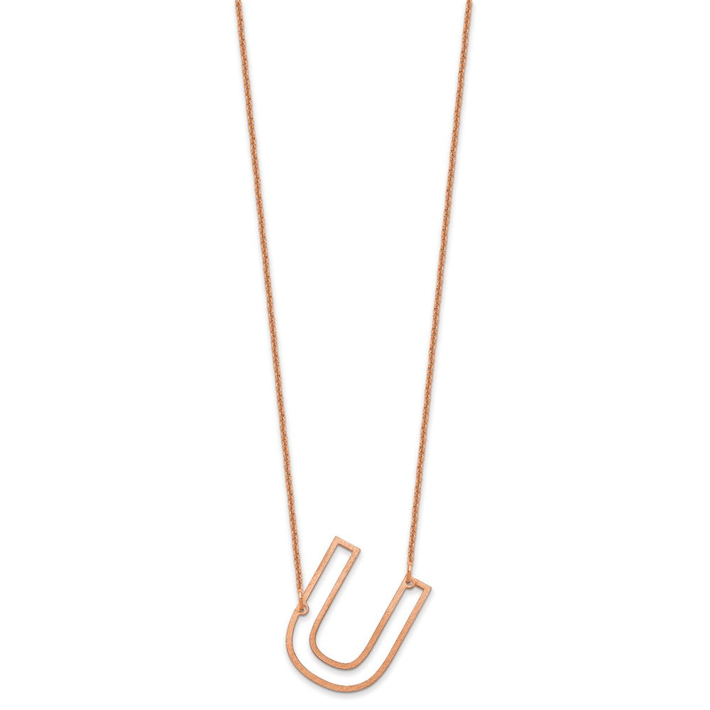 14k Rose Gold Sideways Cut Out Initial U Necklace