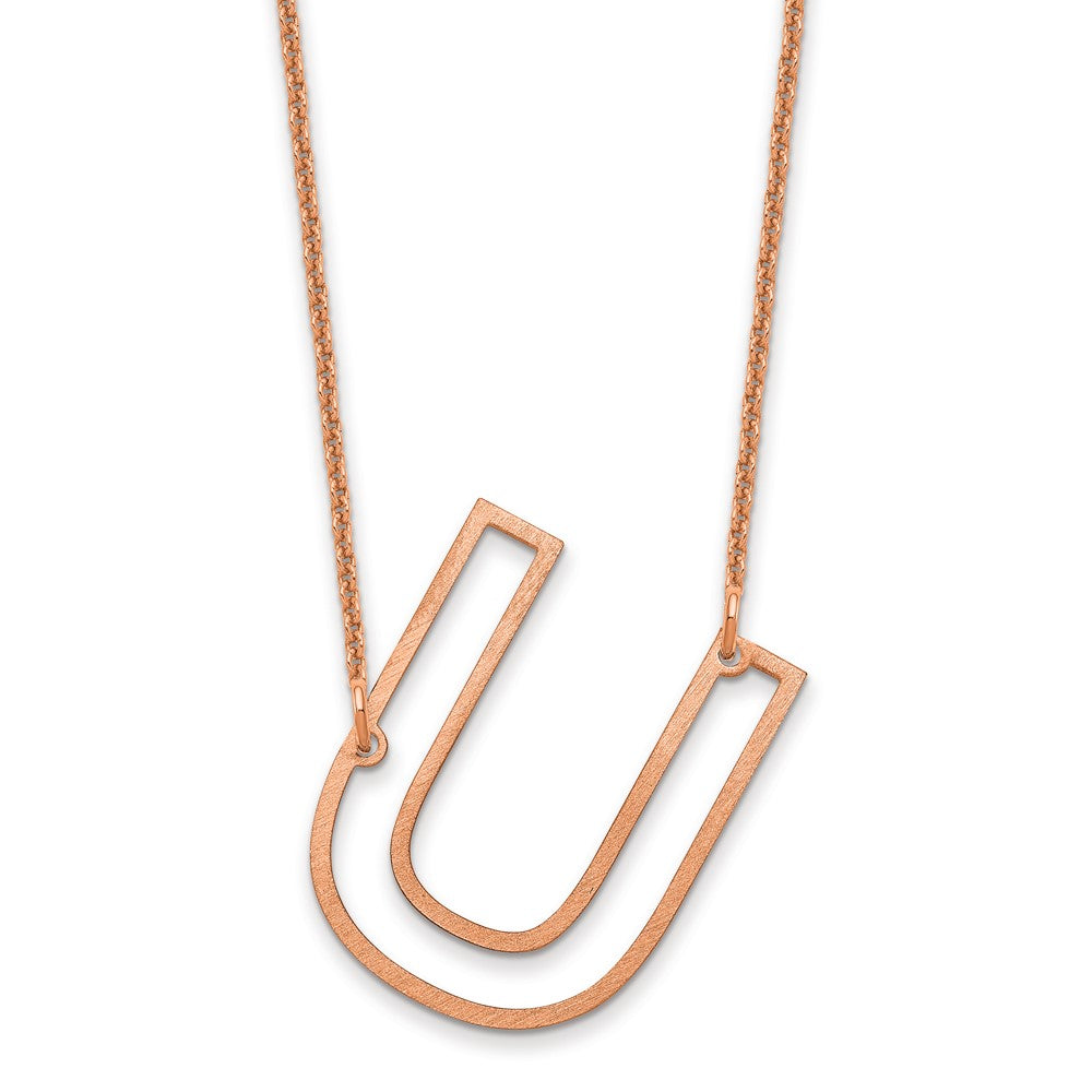14k Rose Gold Sideways Cut Out Initial U Necklace