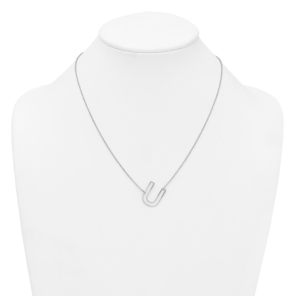 Sterling Silver Sideways Cut Out Initial U Necklace