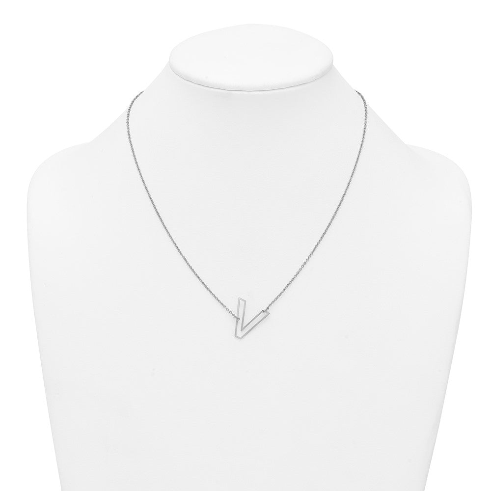 Sterling Silver Sideways Cut Out Initial V Necklace