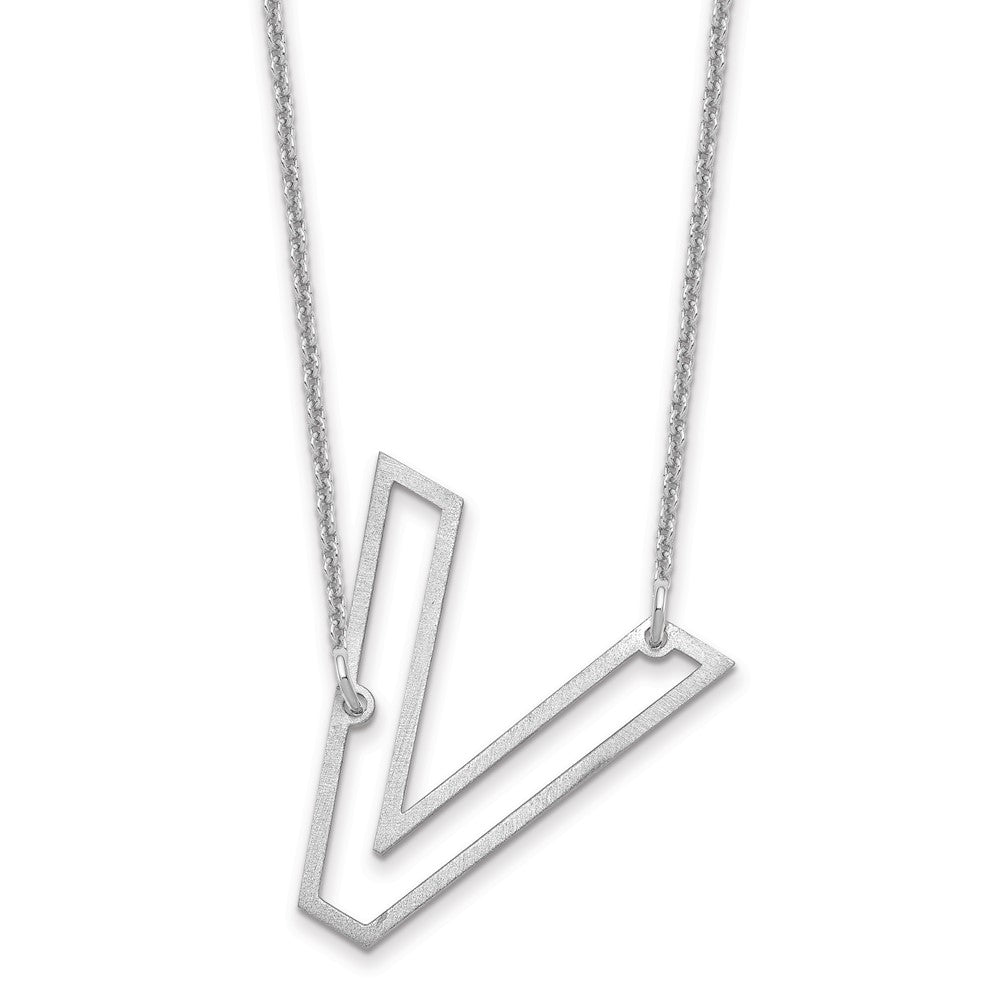 10k White Gold Sideways Cut Out Initial V Necklace