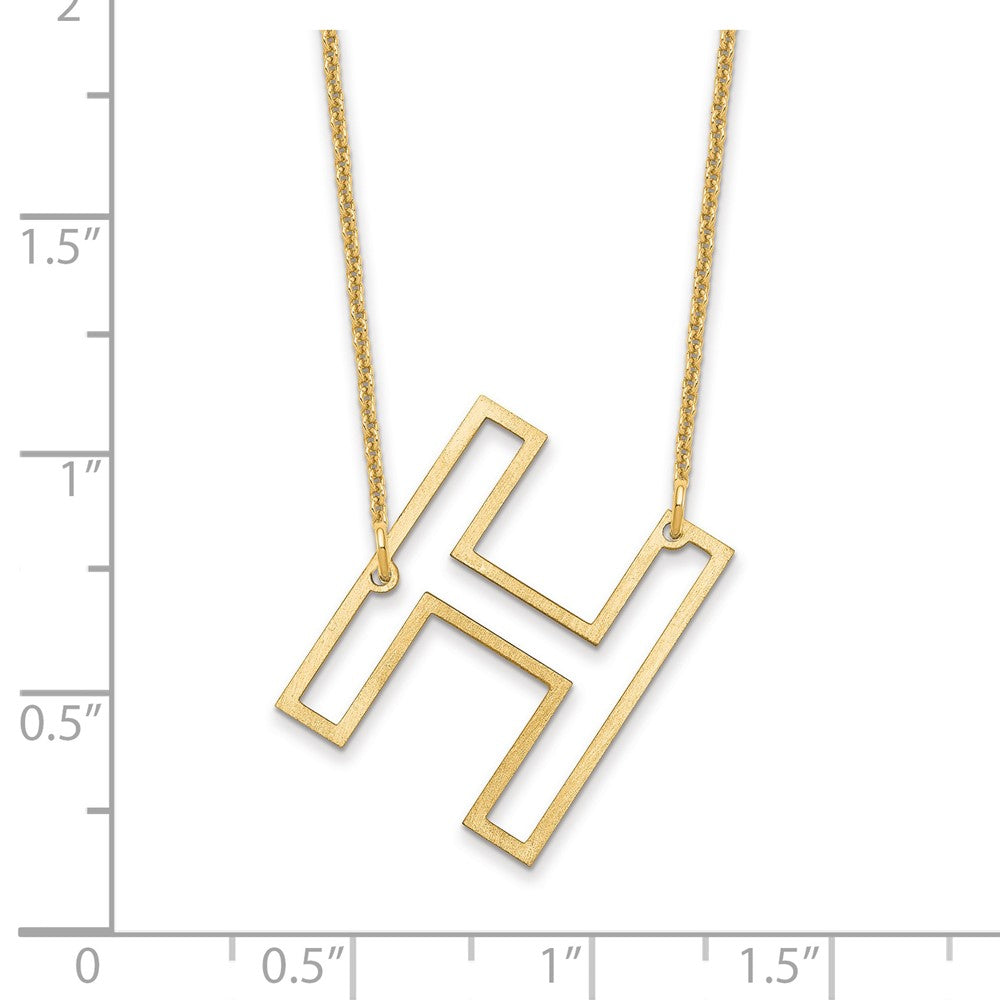 14k Yellow Gold Sideways Cut Out Initial H Necklace