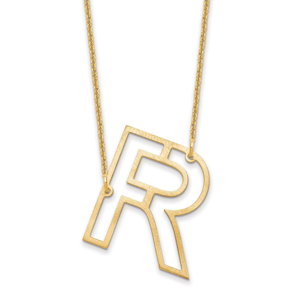 14k Yellow Gold Sideways Cut Out Initial R Necklace