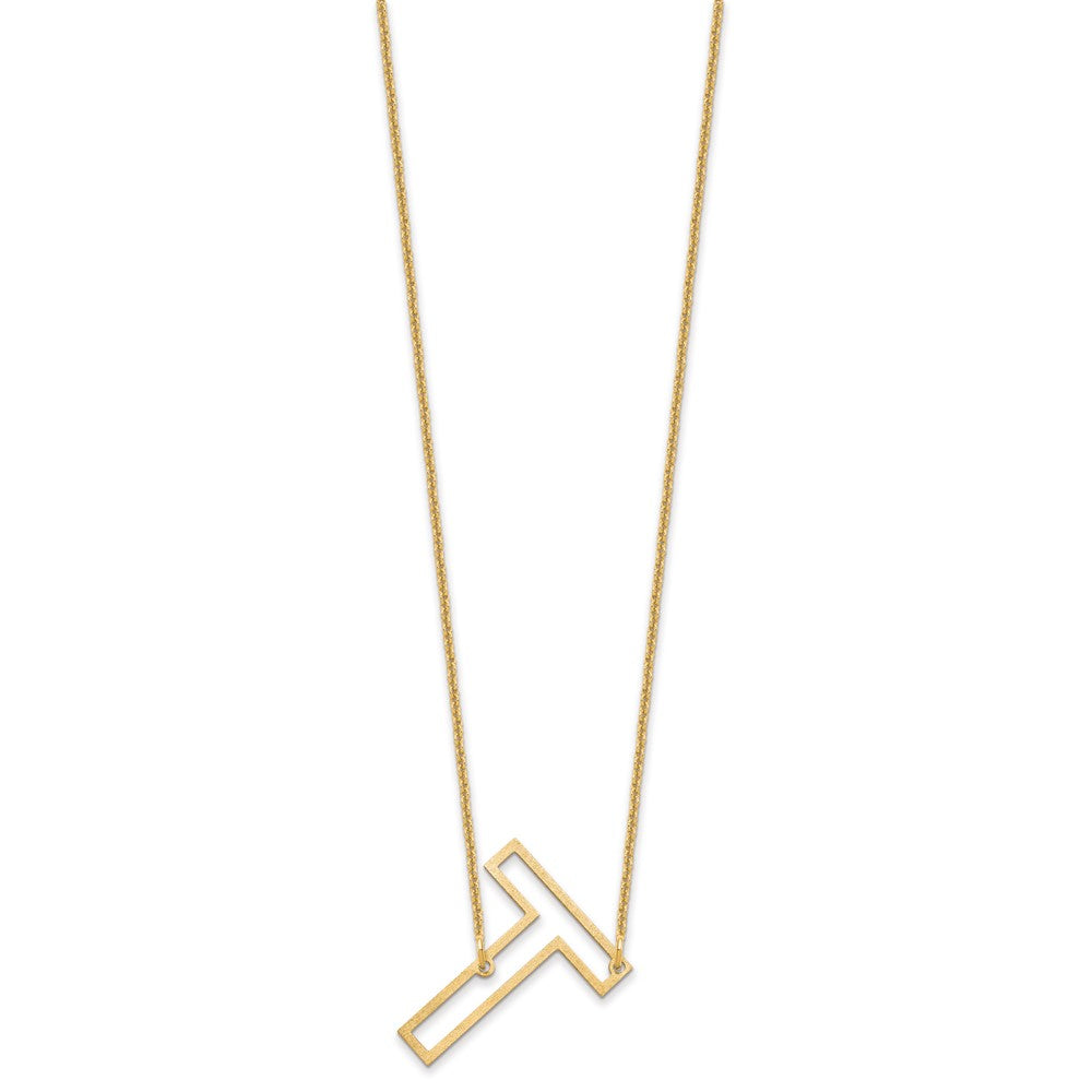 10k Yellow Gold Sideways Cut Out Initial T Necklace