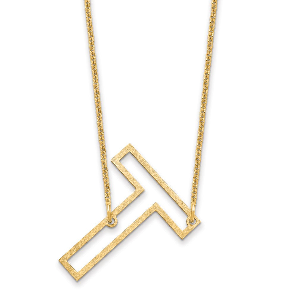 10k Yellow Gold Sideways Cut Out Initial T Necklace