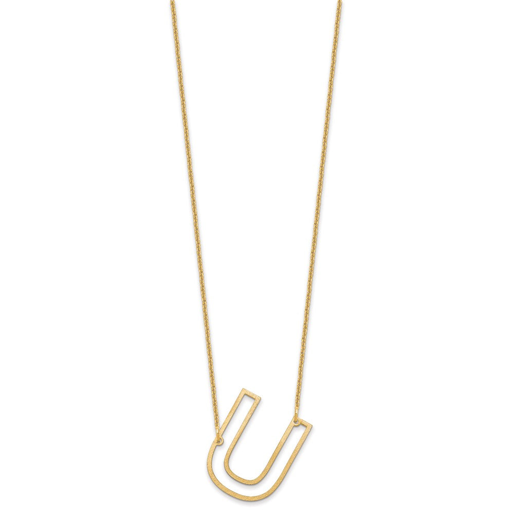 14k Yellow Gold Sideways Cut Out Initial U Necklace