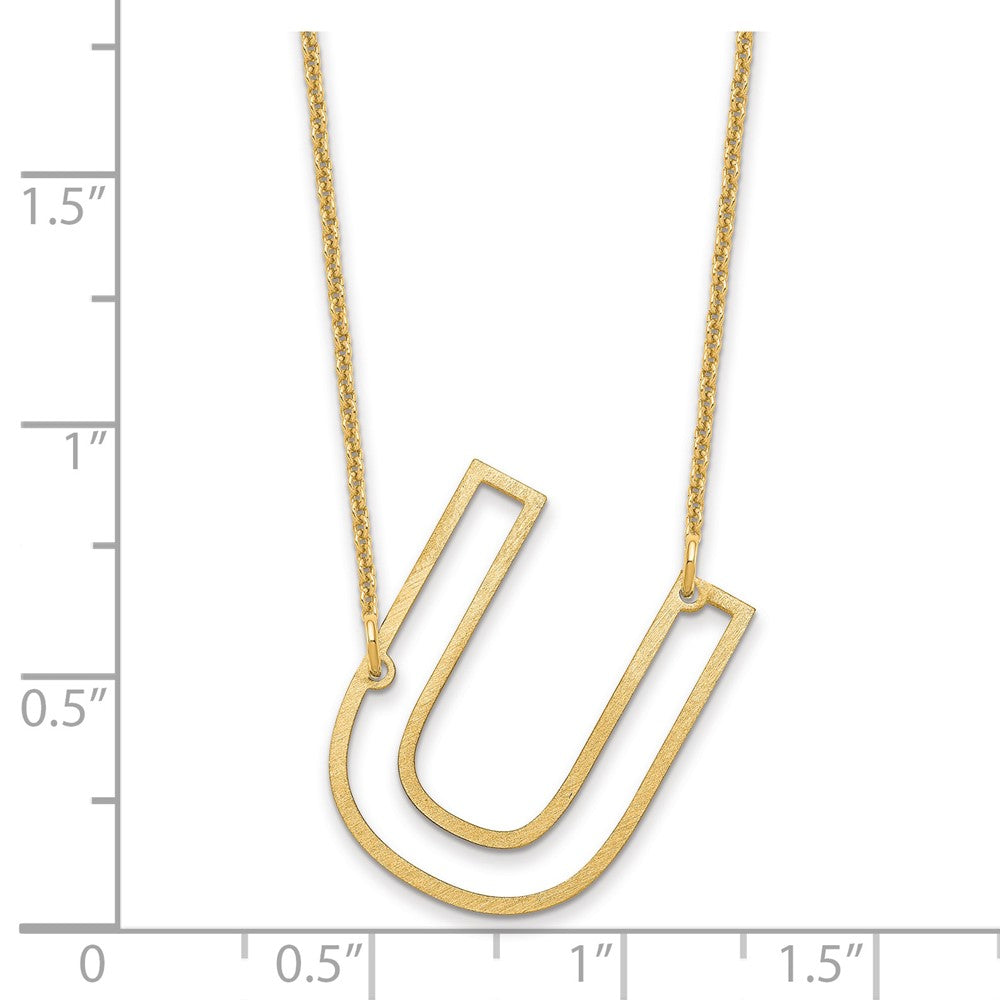14k Yellow Gold Sideways Cut Out Initial U Necklace