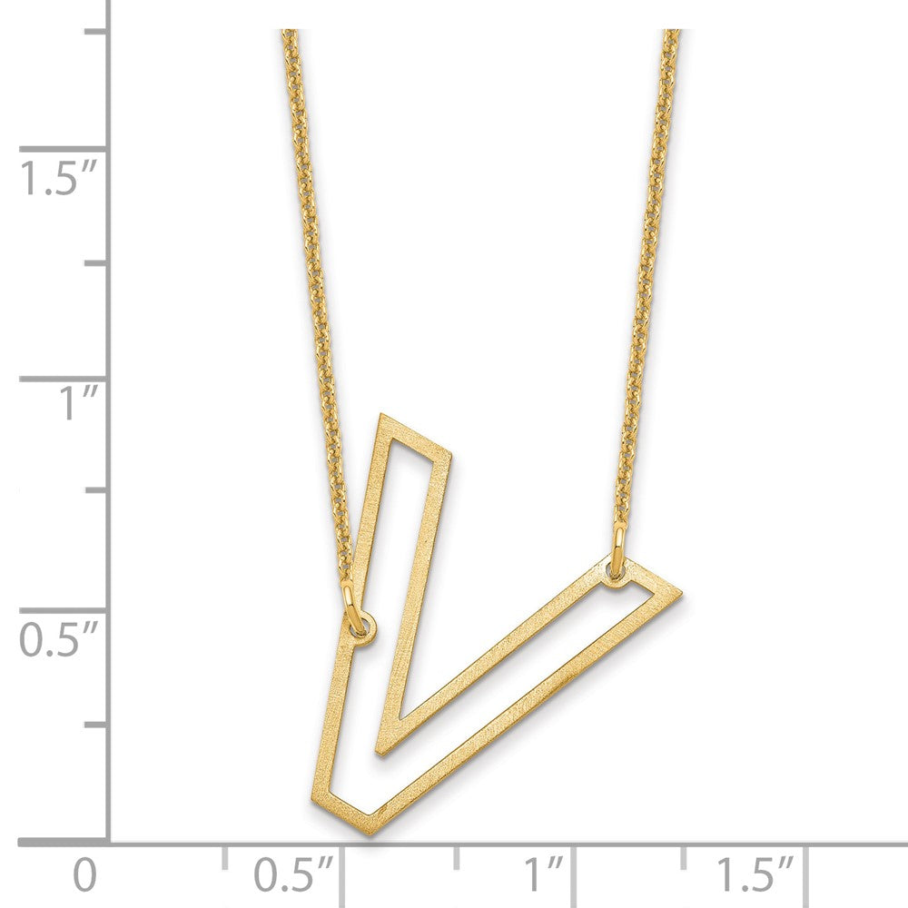 14k Yellow Gold Sideways Cut Out Initial V Necklace