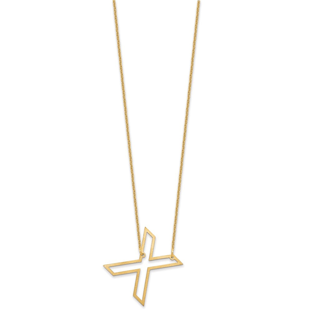 14k Yellow Gold Sideways Cut Out Initial X Necklace