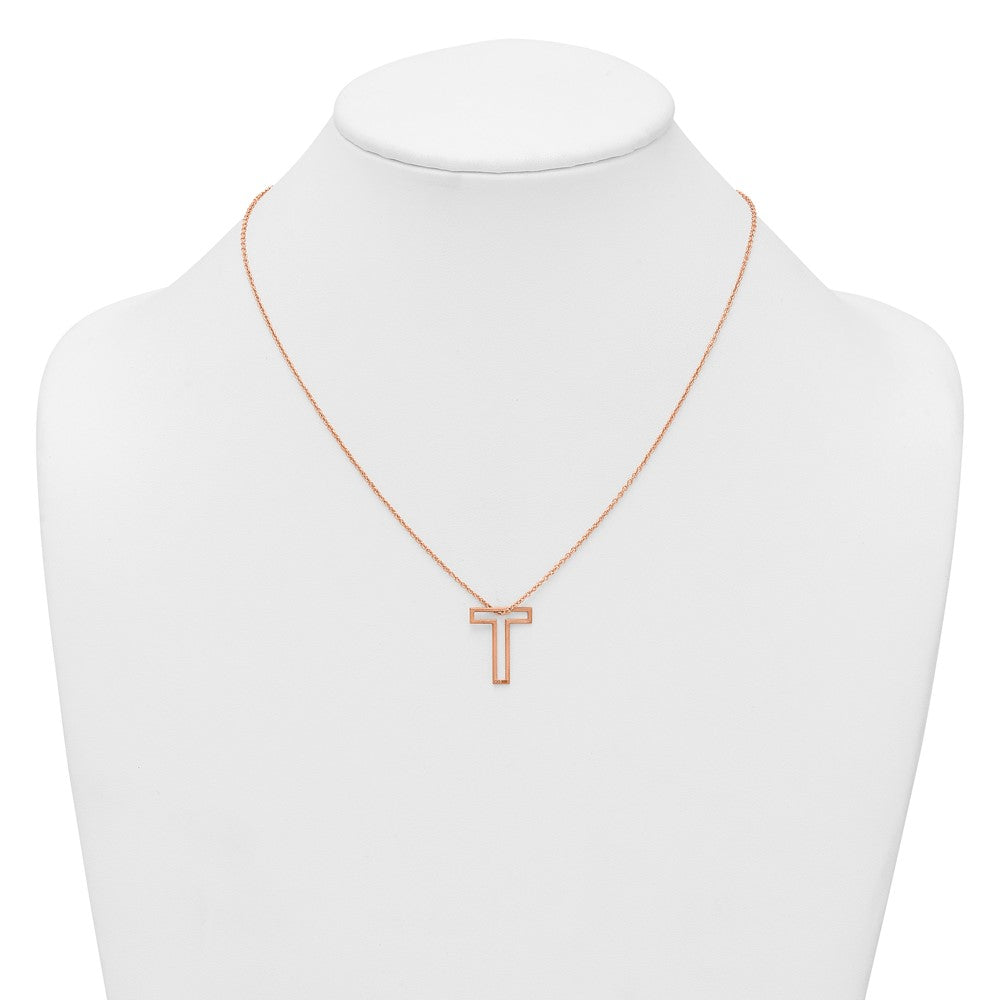 Sterling Silver/Rose Gold-Plated Cut Out Slide Initial T Necklace