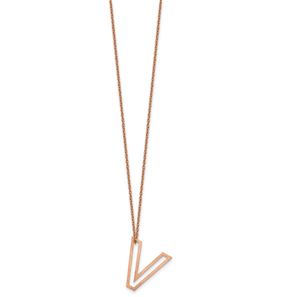 Sterling Silver/Rose Gold-Plated Cut Out Slide Initial V Necklace