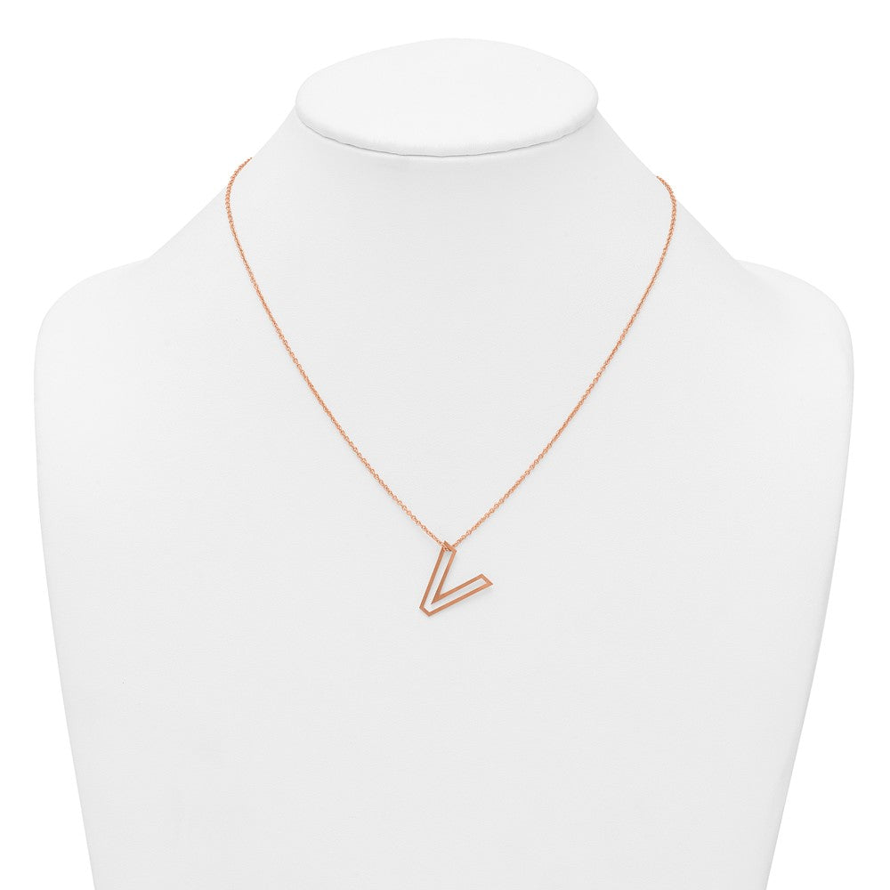Sterling Silver/Rose Gold-Plated Cut Out Slide Initial V Necklace