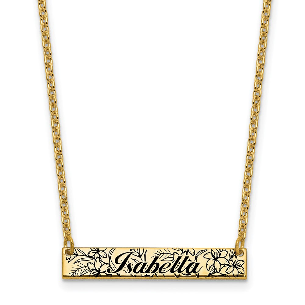 Sterling Silver/Gold-Plated Name and Birth Flower Bar Necklace