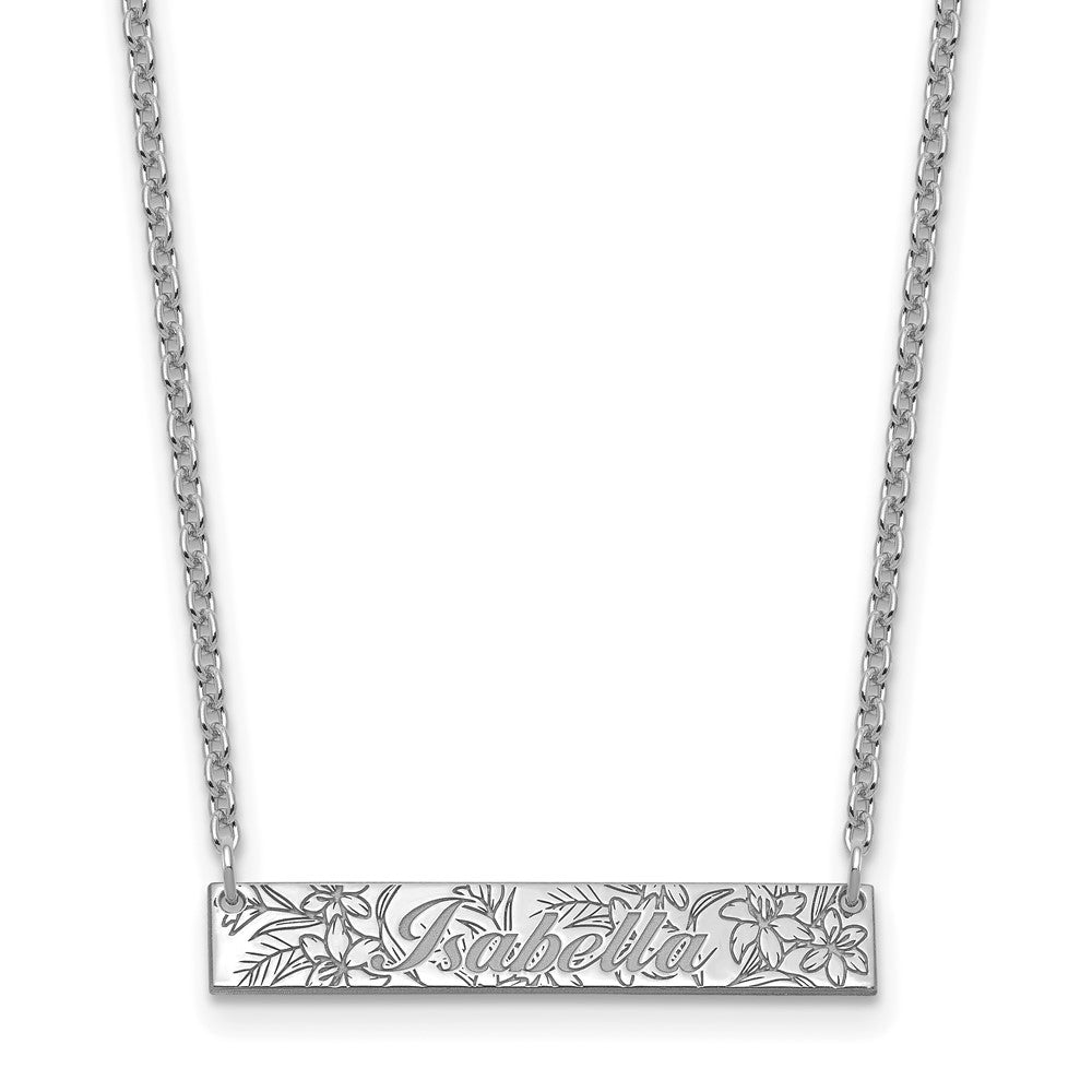 SS/Rhodium-plated Name and Birth Flower Bar Necklace