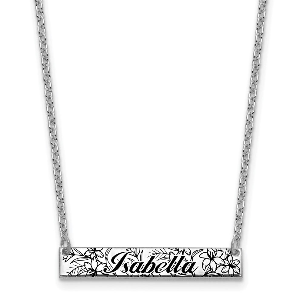 SS/Rhodium-plated Name and Birth Flower Bar Necklace