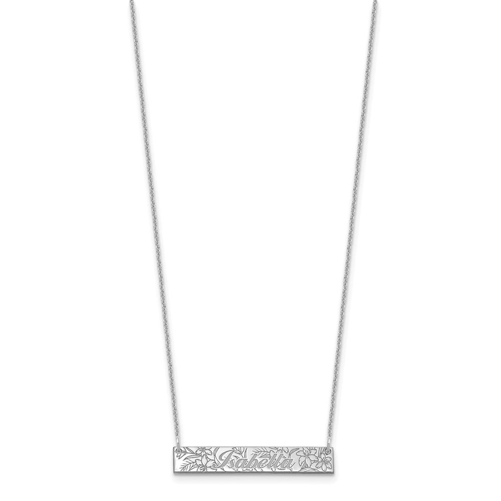14k White Gold Name and Birth Flower Bar Necklace