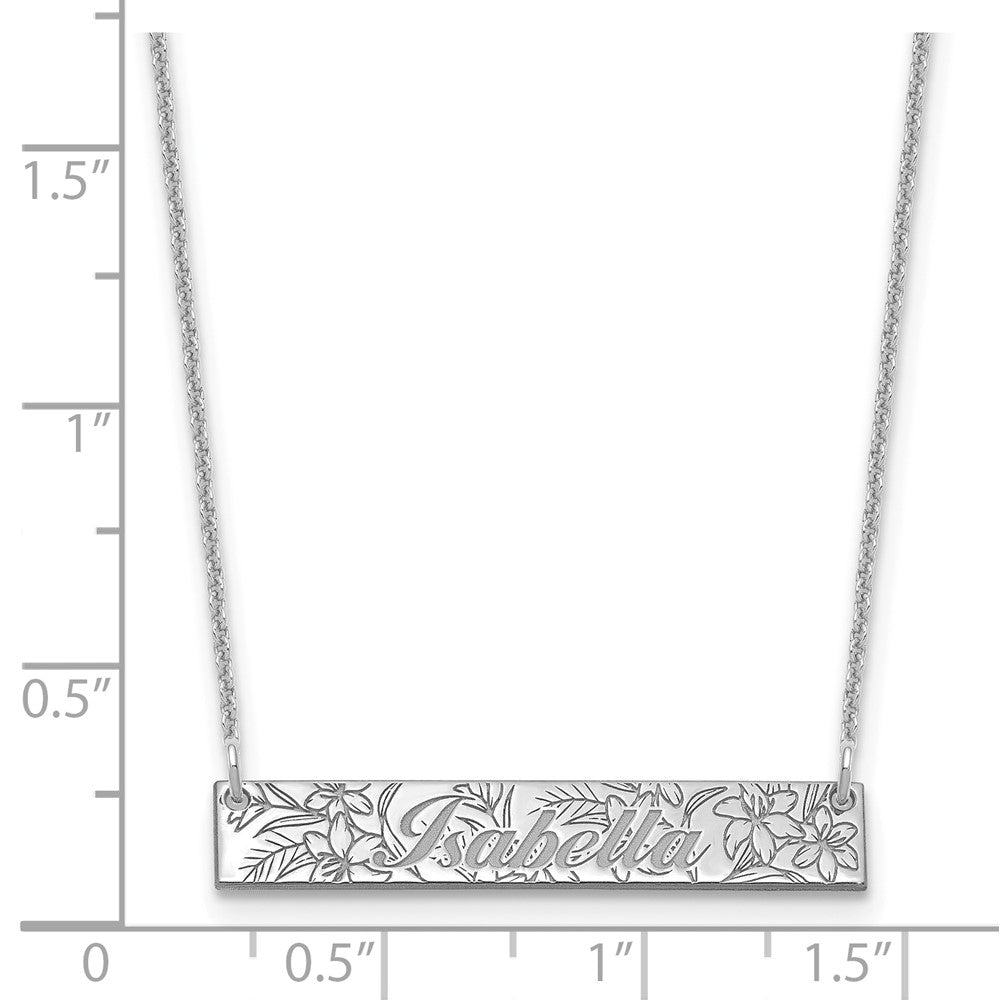 14k White Gold Name and Birth Flower Bar Necklace