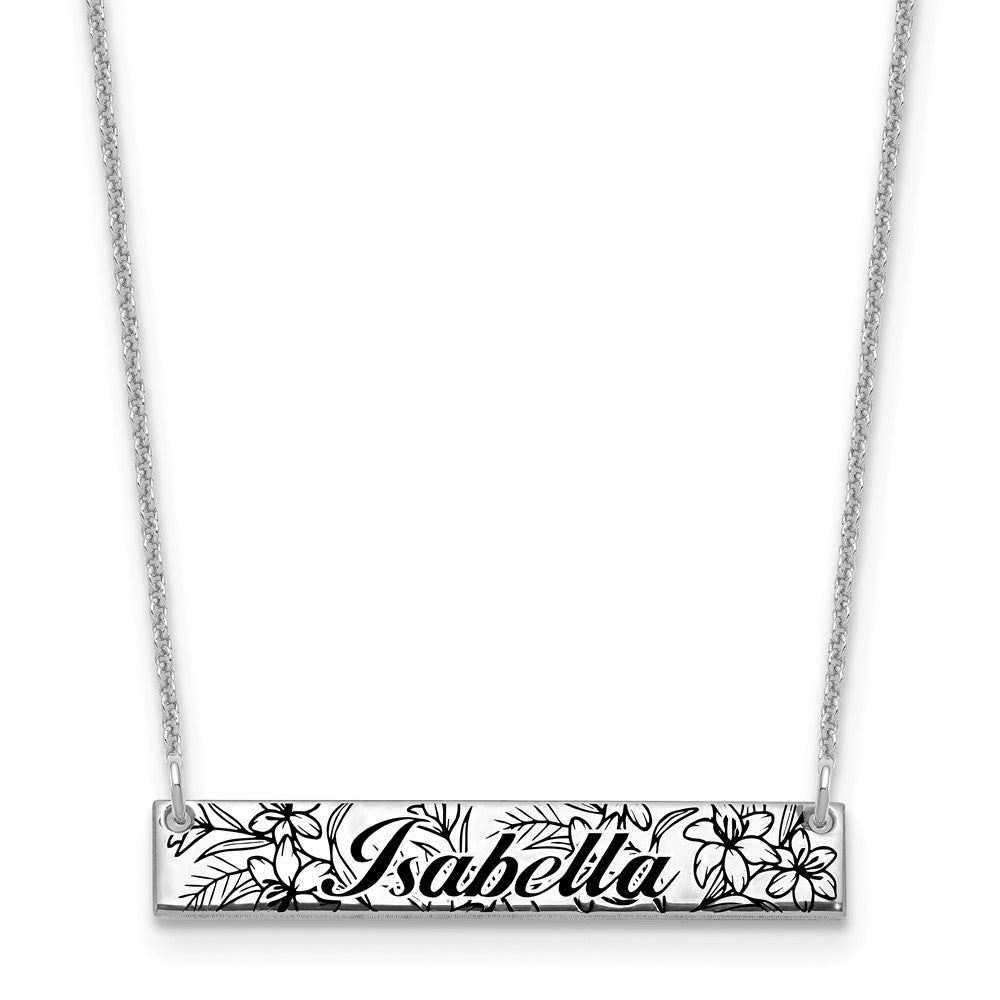 14k White Gold Name and Birth Flower Bar Necklace