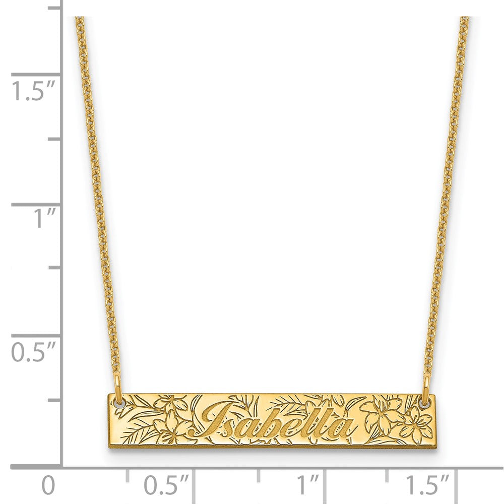 14k Yellow Gold Name and Birth Flower Bar Necklace