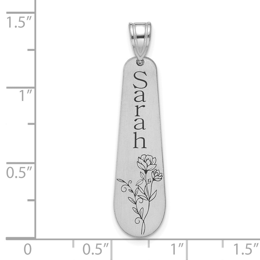 SS/Rhodium-plated Brushed Name and Birth Flower Pendant