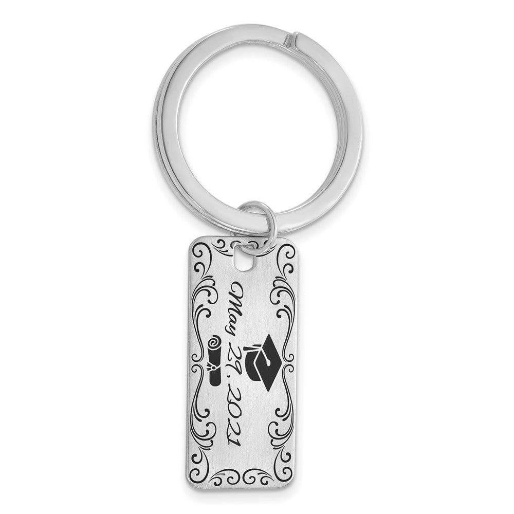 Sterling Silver/Rhodium-plated Two Sided Personalized Key Chain