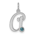Sterling Silver/Rhodium-plated Initial with Birthstone Charm