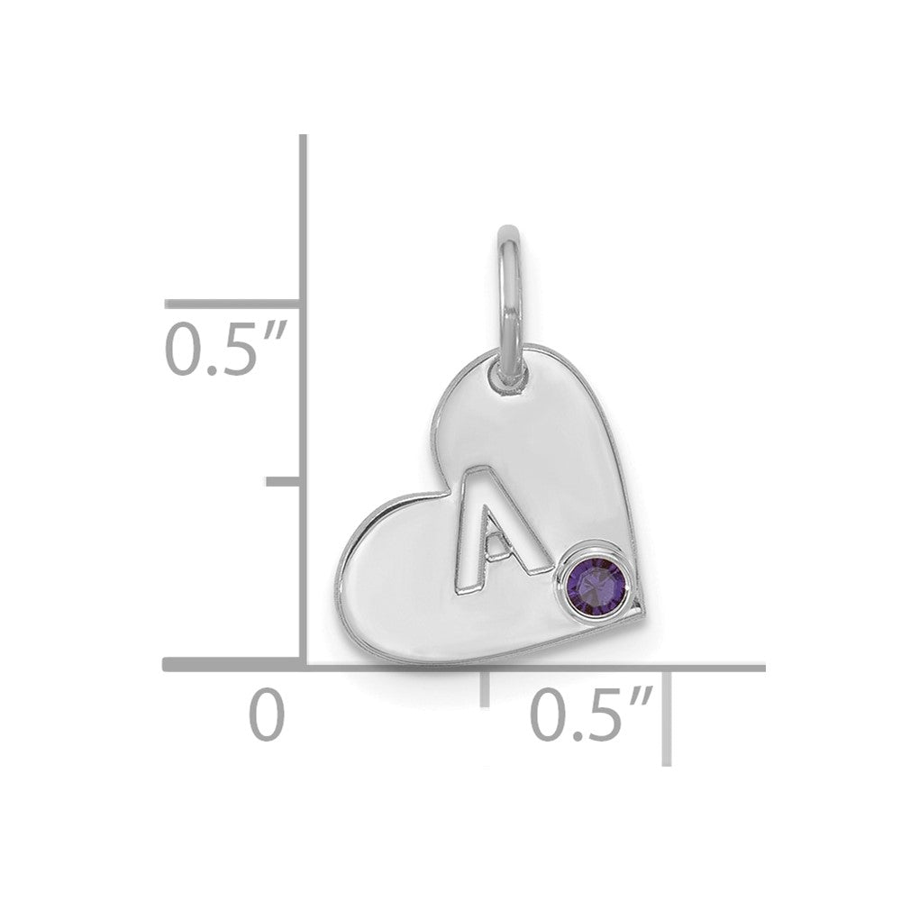 14k White Gold Cut-out Initial Heart with Birthstone Charm