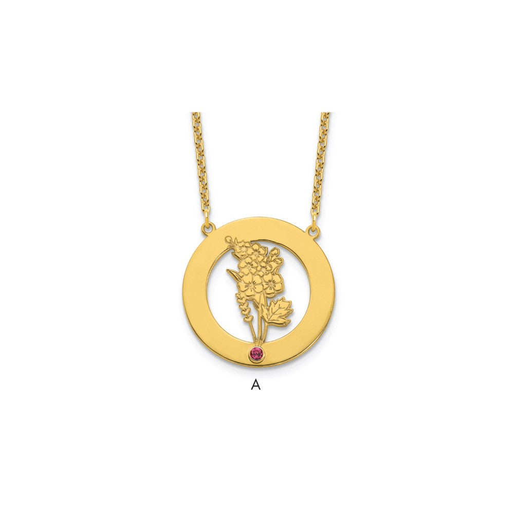 SS/Gold-Plated Circle w/1 Birth Flower and Birthstone Necklace