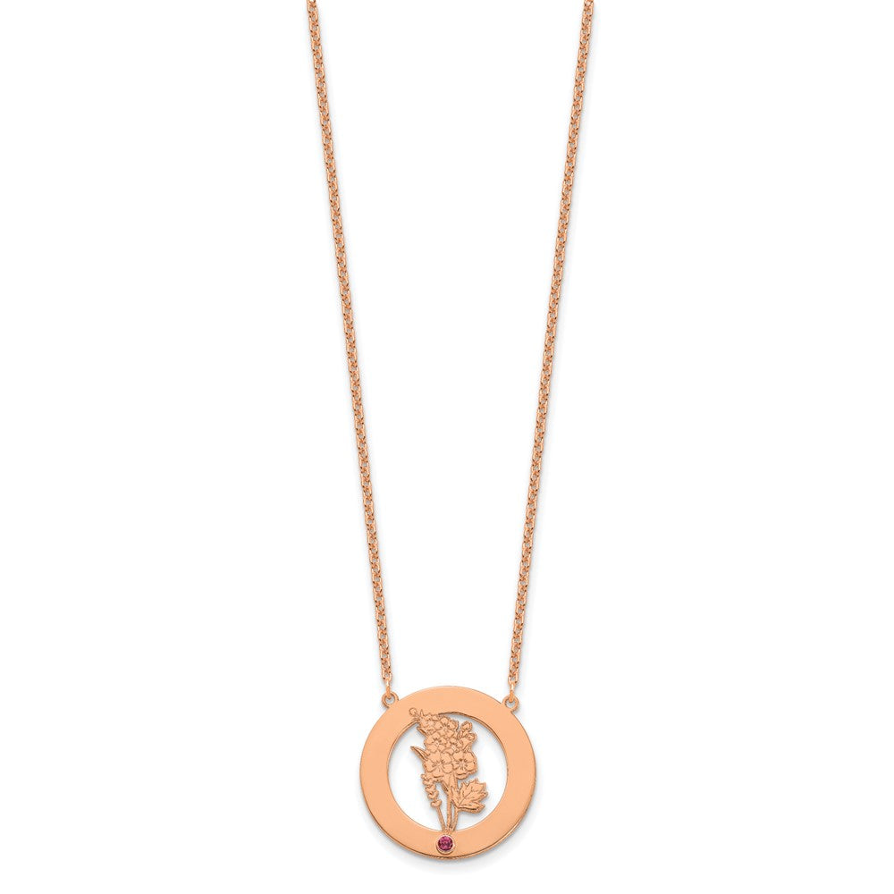 SS/Rose-plated Circle w/1 Birth Flower and Birthstone Necklace