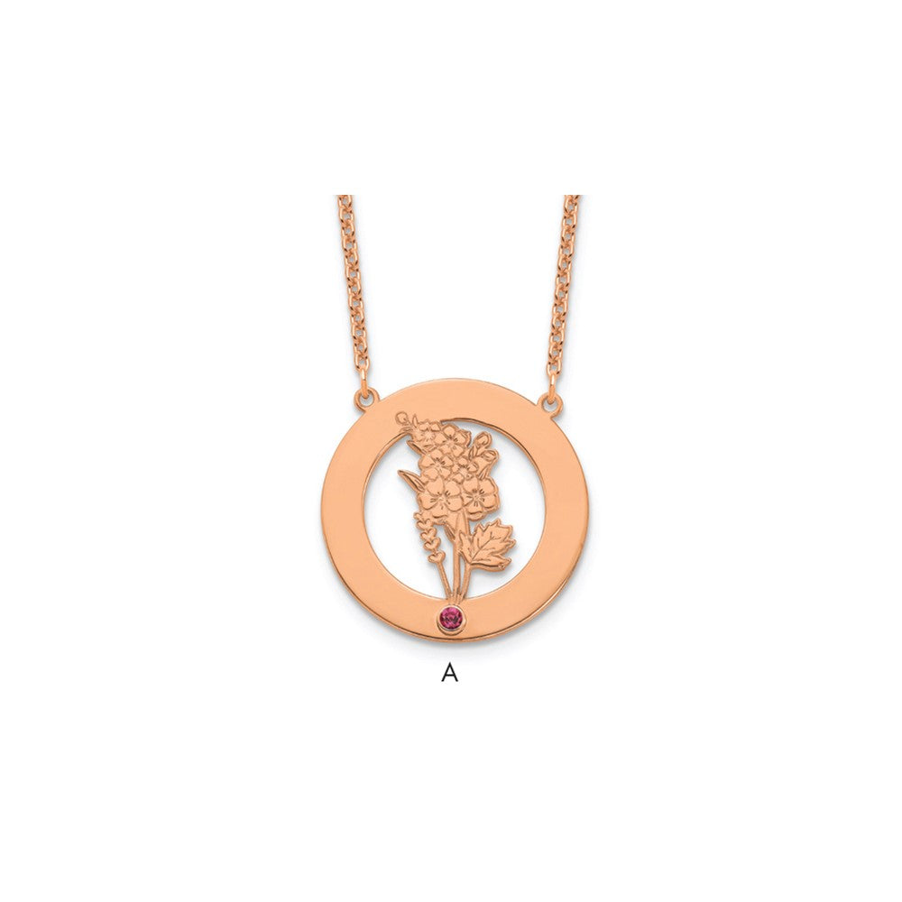 SS/Rose-plated Circle w/1 Birth Flower and Birthstone Necklace