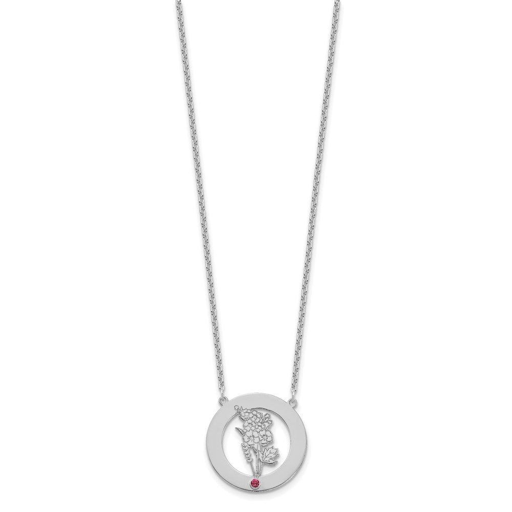 SS/Rhod-plated Circle w/1 Birth Flower and Birthstone Necklace